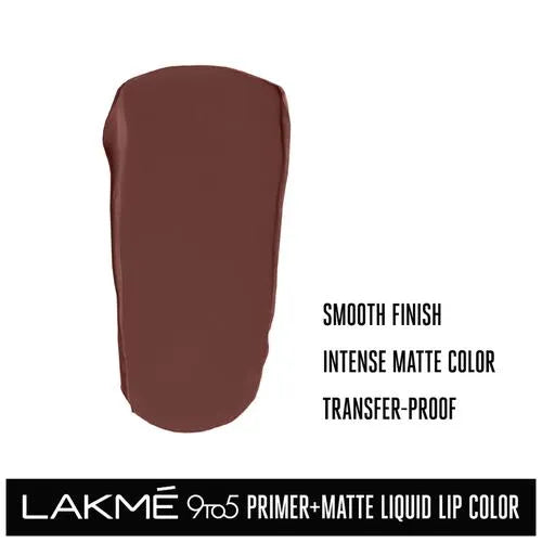 Lakme 9to5 Primer + Matte Liquid Lip Color - MB3 Strong Espresso
