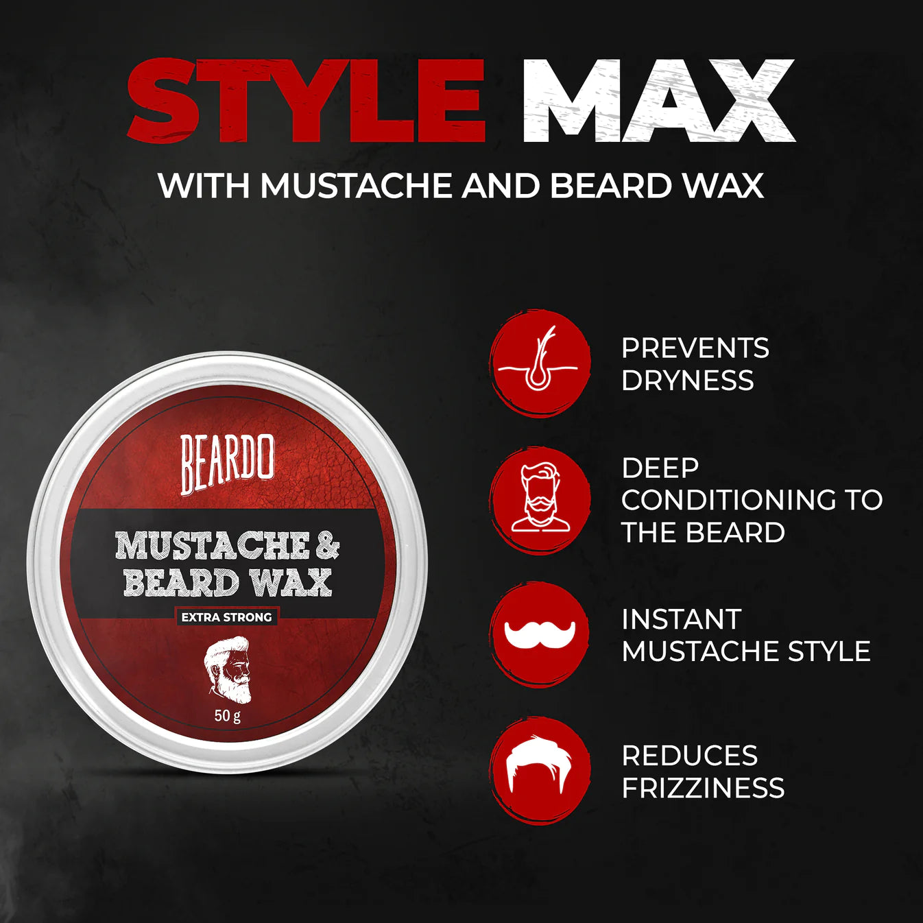 Beardo Beard & Mustache Wax - Extra Strong 50g