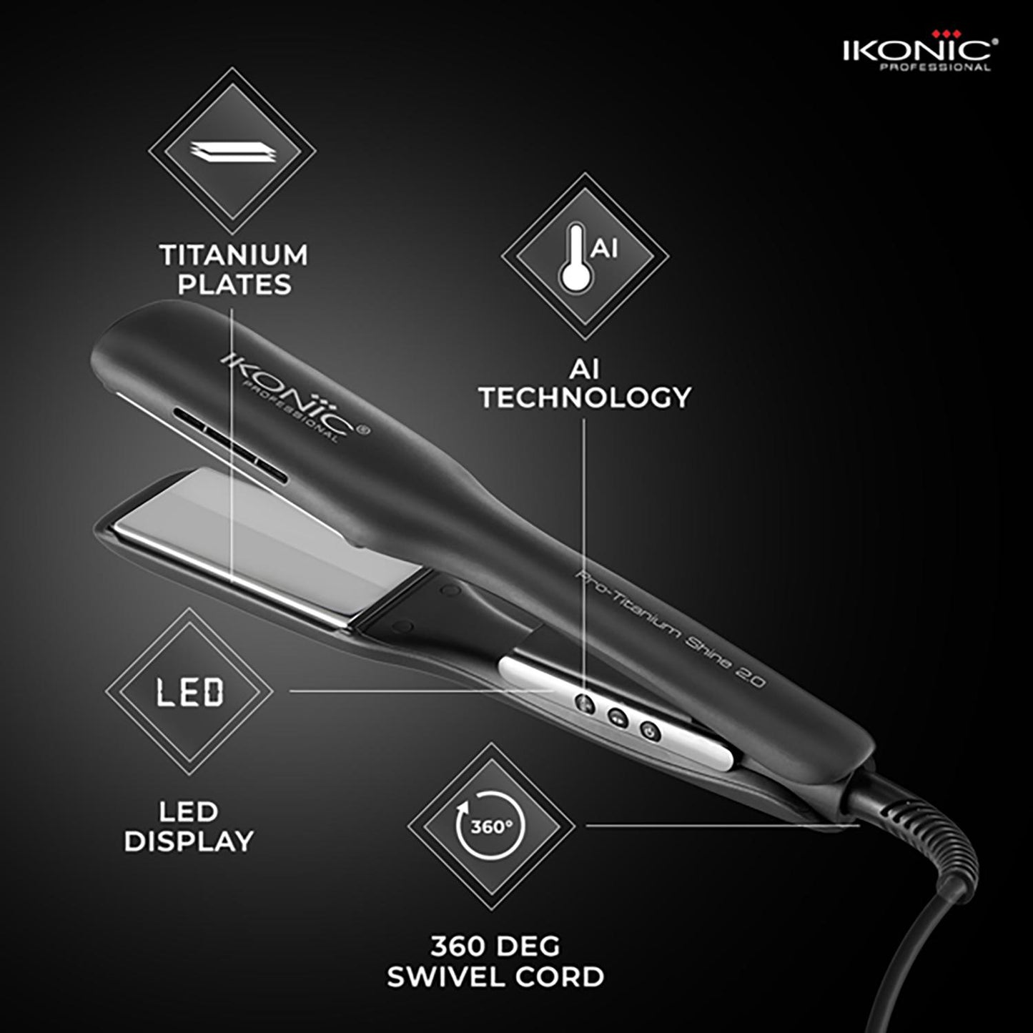 IKONIC Pro Titanium Shine Hair Straightener (Black)