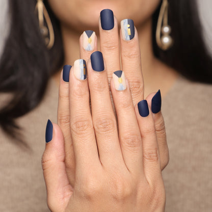 LICK NAILS navy blue Printed Press On Nails