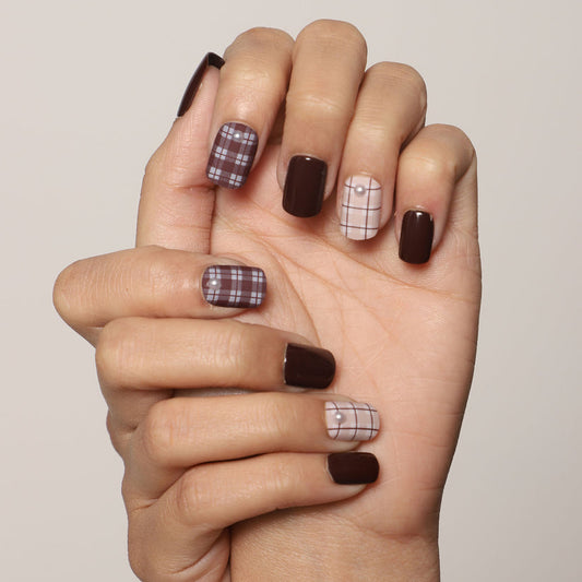 LICK NAILS Geometric Printed Glossy Burnt Brown Press on Nails