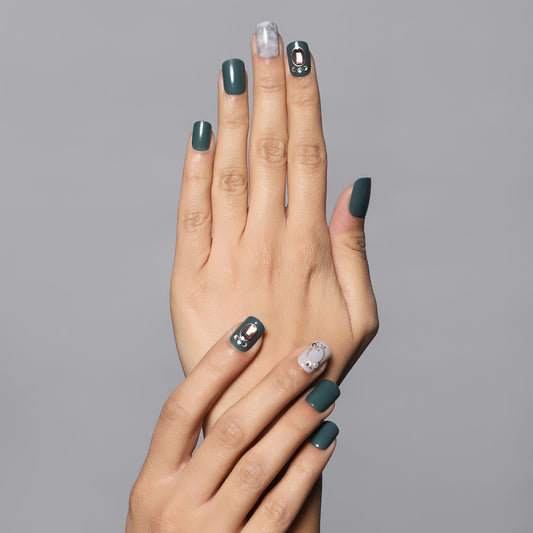 LICK NAILS Oval Shape grey Chromatic Shade  Press On Nails