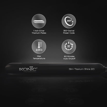 IKONIC Slim Titanium Shine Hair Straightener (Black)