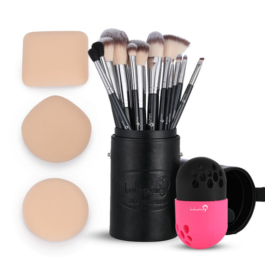 London Prime 12 Pcs Brush Set - Sponge holder - Powder Puff x 1 Combo 1