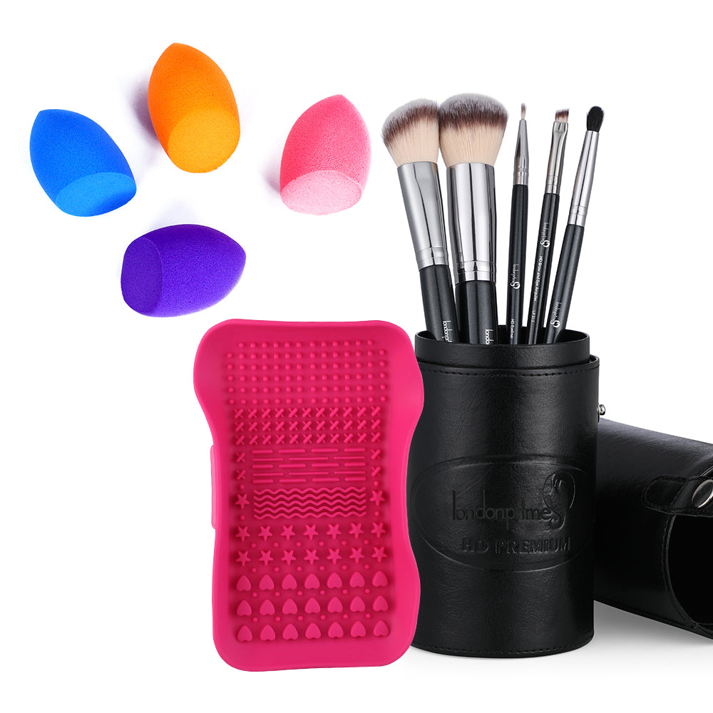 London Prime 5 PCS Makeup Brush Set - Mini Sponges - Brush cleaner Combo 4